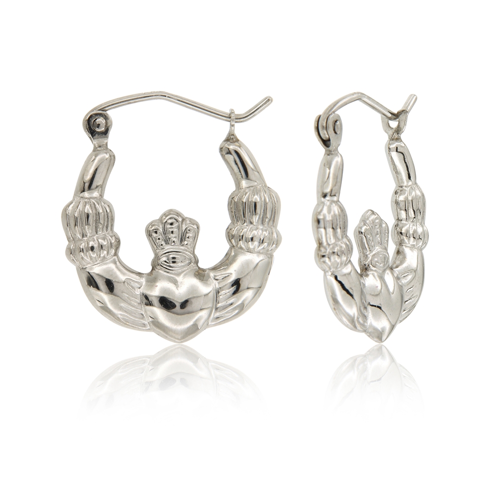 10K White Hollow Stamped Earring